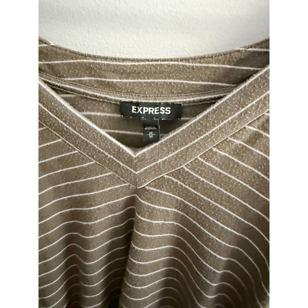 Express Medium Brown White Stripe Dolman Sleeve V-Neck Top Casual Oversized - Picture 7 of 8